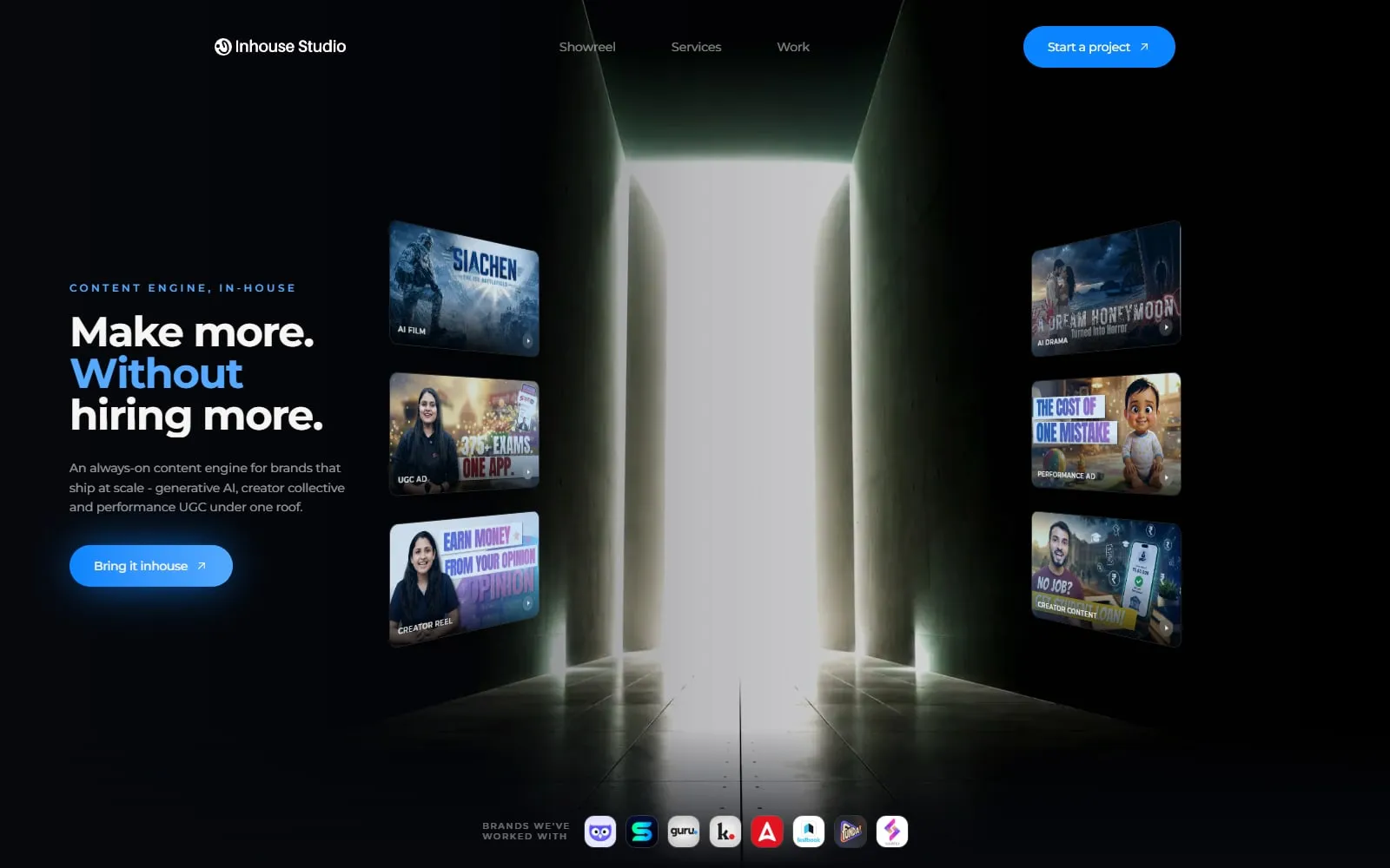 The Inhouse website, first screen
